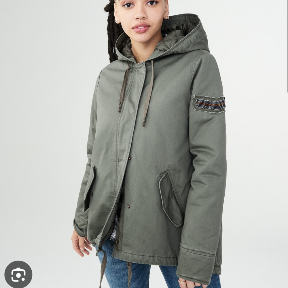 Aeropostale Solid Swing‎ Parka Green Size Small